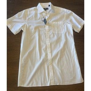 Hart Schaffner Marx HSM 100% Cotton Button Up Shirt Size M White Short Sleeve
